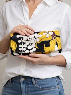 Vintage Avante Garde  Floral Gold Black White Evening Clutch Bag